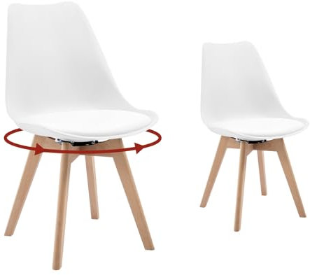 WOLTU Esszimmerstühle drehbar 2er Set, Drehstuhl Küchenstuhl Polsterstuhl, moderner Essstuhl, Design Stuhl Esszimmer, aus Massivholz Kunstleder, bis 150 kg belastbar,Weiß,EZS76ws-2