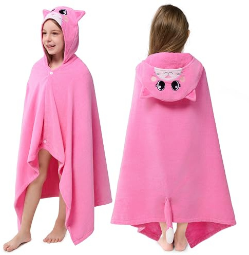 Joiedomi Katze-Badeponcho Kinder Kapuzenhandtuch für Kinder–aus 100% Baumwolle –Strandtuch Baby 76 x 127 cm von 3–10 Jahren – Schwimmponcho für Jungen und Mädchen