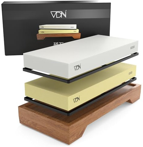 XL Wetzstein Set 1000 6000 - Schleifstein Messer - Akazienhalter Anti-Slip - Große Oberfläche Schleifen - 23x10x2.5 CM - Messerschärfer - VDN