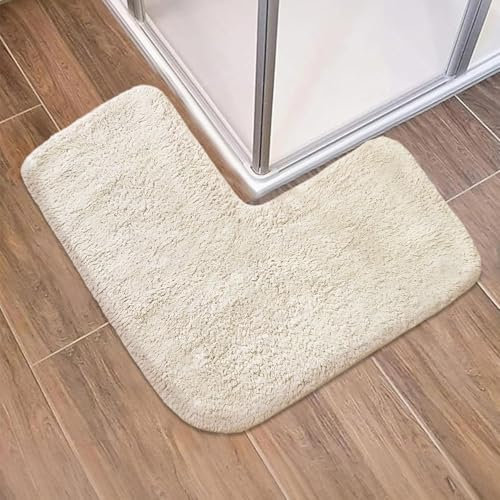 Funvalley Surperfect Tapis de douche en forme de L - Tapis de douche d'angle lavable - Tapis de salle de bain antidérapant - Absorbant - Carré de douche utilisable