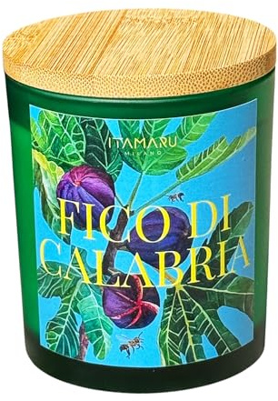Duftkerze Feige di Calabria, aus 100% Sojawachs, mit Docht aus Baumwolle, grünes Glas und Bambusdeckel, 220 g, handgefertigt in Italien