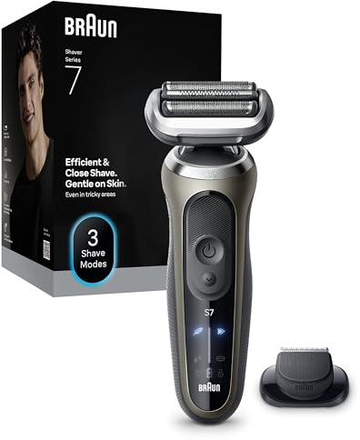 Braun Series 7 Elektrorasierer Herren, Rasierapparat mit 60 Min. Akkulaufzeit, Präzisionstrimmer-Aufsatz, Kabelloser Nass- und Trockenrasierer, Made in Germany, Wasserdicht, 72-C1200s, Gold