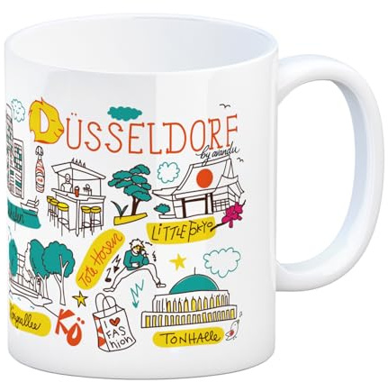 Düsseldorf Wimmelbild Kaffeebecher Städtemotiv Tasse, lustiger Becher für Büro und Zuhause NRW Andenken Souvenir