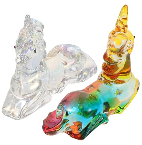 Cabilock 2piezas Estatua De Unicornio De Cristal Figuras Pequeñas De Cristal para Escritorio Decoración De Esculturas De Adornos De Unicornio para Habitación Adorable Estatua De Animal