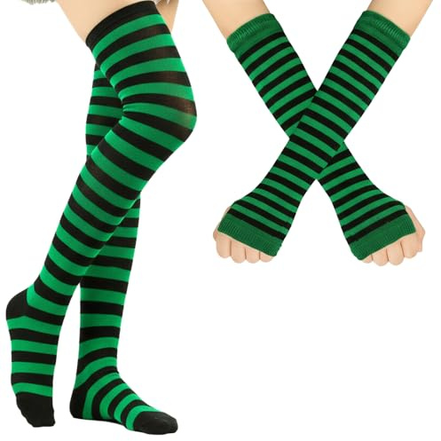 Vbxvsa Striped Handschuhe Kniestrümpfe Set Oberschenkelhohe Armstulpen Socken Gestreifte Strickhandschuhe