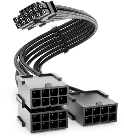 deleyCON 30cm Cavo di Prolunga PCIe 16‑pin (12+4) a 3x 8‑pin (6+2) - Cavo GPU PCI‑E per Schede Grafiche GeForce RTX 3090Ti/4070Ti/4070/4080/4090/5070/5080