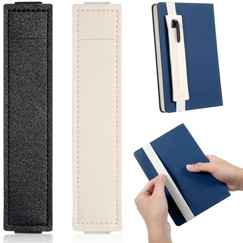 Larrel 2 Stück Stifthalter Notizbuch, PU Leder Stiftschlaufe mit elastischem Band Wiederverwendbare Buch Pen Loop Stiftschlaufe Abnehmbare Stiftehalter für Notizblock, Kalender Klemmbrett, Notizbuch