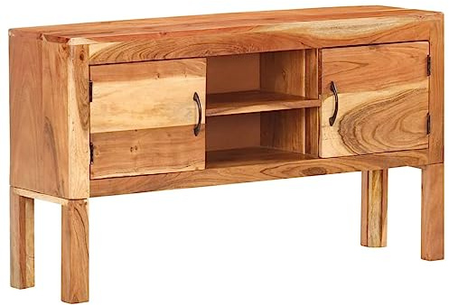RMIHSJG Massives Akazienholz Sideboard 116x30x66 cm mit Zwei Türen und Zwei offenen Fächern für Aufbewahrung und Präsentation, solide Beistellschrank mit natürlicher Maserung