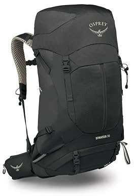 Osprey Stratos 36L Herren Wanderrucksack - Leichter Rucksack mit wasserdichtem Regenschutz - Campingtasche, Rabenschwarz