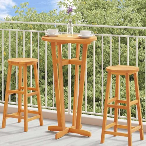 Hoopleep Garten-Bartisch Ø60x105 cm, Massivholz Akazie geölt, runder Stehtisch für Outdoor & Indoor, Esstisch klein robust, platzsparend für Erwachsene