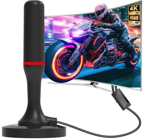 Antenne TNT Intérieure 2026 HD avec Amplificateur, Base Magnétique, Réception 360°, Compatible 4K 1080P Tous Téléviseurs