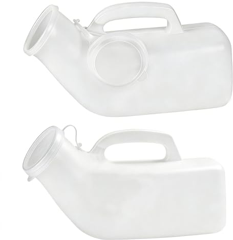 2Pcs Botella Orinal Hombre 1200ml, a Prueba de Derrames, Blanco | Orinal portátil para adultos. Ideal para viajes, camping y emergencias. Fácil de usar y limpiar.