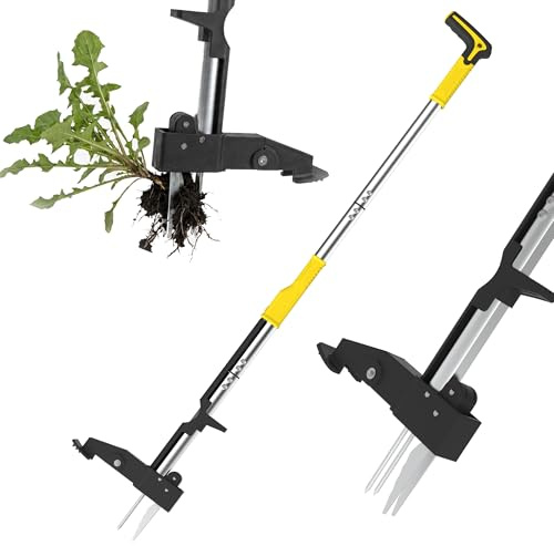 Veloxtera Unkrautabzieher, Stand Up Unkrautentferner mit 4 Krallen für Löwenzahn, Stahl Twist Hand Unkrautwurzel Ziehwerkzeug, 105cm langer Griff, Rasen, einfacher Wurzelentferner, Gartenwerkzeug