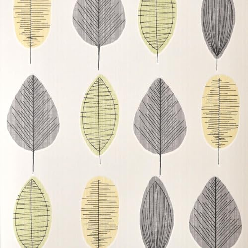 YöL Leaf Pattern Wallpaper Paste The Wall Vinyl Modern Botanical Design Grey Yellow Green Contemporary Textured Effect Durable Washable Wall Covering for Living Room Bedroom Hallway Home Decor
