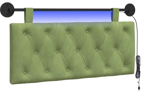 vidaXL Hängendes Kopfteil Mit LED Licht Hellgrün Samt, Modernes Schlafzimmer, Wandkopfteil, aus Samt, Platzsparend, dekorative Rückenlehne, weich anzufassen