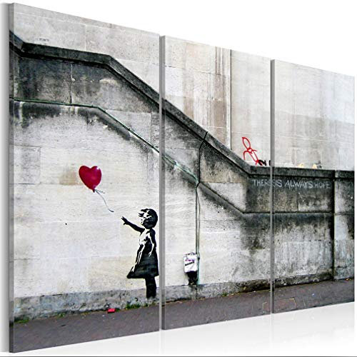 decomonkey Bilder Banksy Ballon 135x90 cm 3 Teilig Wandbild Groß Leinwandbild XXL Deko Wohnzimmer Schlafzimmer Büro Wanddeko Leinwand Pictures For Wall Poster Wall Painting Street Art Graffiti