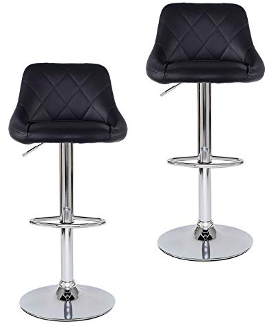 dibea Barhocker 2er-Set 360° drehbar, höhenverstellbarer Barstuhl belastbar bis 130kg, stabiler Standfuß mit Bodenschutz & Fußablage, schwarz Modell 3