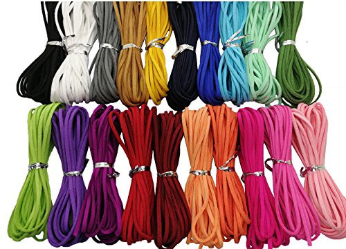 100 Yards 20 Bundles 2.6mm Suede Leather Cords Leather Lace Flat Faux Suede Cord String Thread Velvet Cord for Necklace, Bracelet, Beading and DIY Crafts (Color-2) #205
