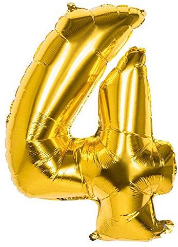 Boland 22024 - Folienballon Zahl '4' Gold 86 cm, Gold, Zahlenballon, Nummer, Ballon, Luft, Geburtstag, Jubiläum, Kindergeburtstag, Geschenk