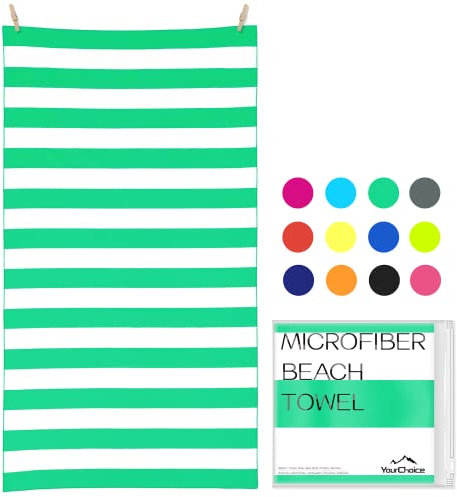 Your Choice Mikrofaser-Strandtücher, übergroßes Badetuch, schnell trocknend, kompakt, saugfähig, Pool-Handtuch (1 Stück, grüne Streifen, groß, 76,2 x 152,4 cm)