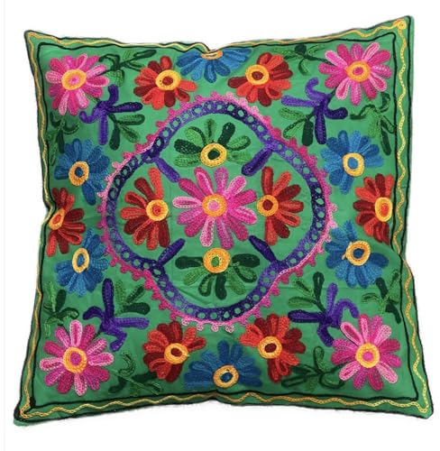 Kissenbezüge, dekorativ, Bestickt, Mandala-Blumenmuster, Ethno-Boho-Kissenbezug, Leuchtend bunter Bohemian-Bezug für Sofa, Couch, handgefertigter Schlafzimmer, Wohnzimmer, 40 x 40 cm (16 x 16 Zoll)