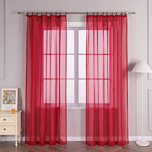 Joyswahl Voile Gardine Unifarbiger transparenter Vorhang mit Kräuselband »Regina« Schals Fenster Vorhänge BxH 140x245cm Rot 2 Stück