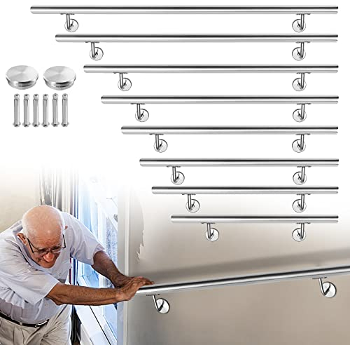 LARS360 Edelstahl Handlauf 100cm, Aussen Innen Wandhandlauf Brüstung Geländer, Ø 40 mm Treppengeländer mit Wandhalterung und Endkappen (100cm, Silber)
