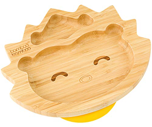 bamboo bamboo Babyteller und Kleinkinderteller, Saugteller zum Füttern und Abstillen, Bambus-Igelteller mit sicherem Saugnapf, Saugteller für Babys ab 6 Monaten (Igel, Gelb)