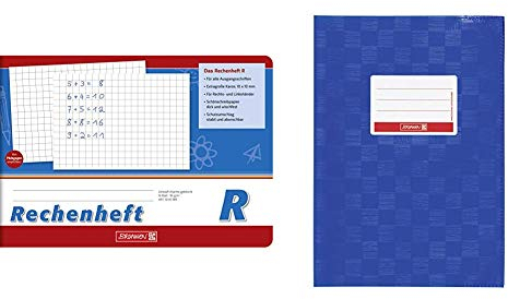 Brunnen 1045989 Rechenheft Klasse 1 (A5, 16 Blatt, quer, kariert, Lineatur R) & 104052536 Hefthülle/Heftumschlag (A5, Folie, mit Namensschild) blau