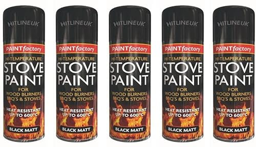5 x 400ml Heat Resistant Paint Black Stove Paint High Temperature Matt Spray