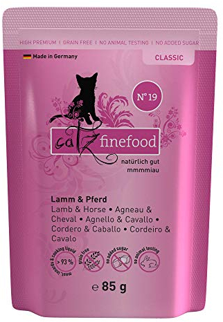 catz finefood N° 19 Lamm & Pferd Feinkost Katzenfutter nass, verfeinert mit Zucchini & Tomate, 16 x 85g Beutel