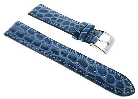 Sandtuhr echt Kroko Uhrenarmband 20mm Jeans blau Deutscher Hersteller
