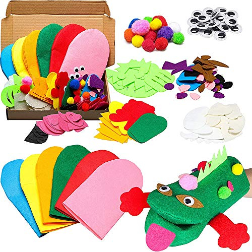 Amasawa 6 Stück Handpuppen Bastelset,Pfeifenreiniger Bunte Pompons,Googly Eyes, DIY Filzdekore, Geeignet für DIY Kunsthandwerk Partyzubehör