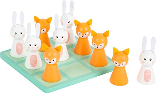 small foot Tic Tac Toe Pastell, handliches Strategiespiel aus Holz, mit Hase und Fuchs, ab 5 Jahren, 11782