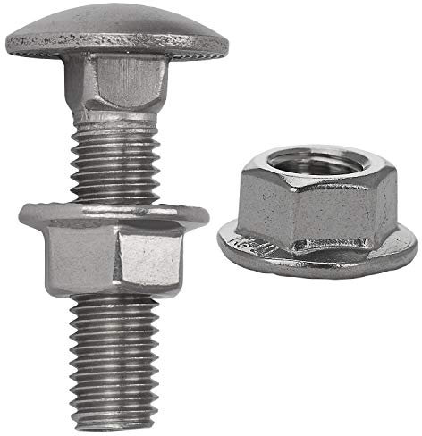 FASTON® Flachrundschrauben mit Sechskantmuttern mit Flansch und Sperrverzahnung M8x20 Vollgewinde (50 Stück) Edelstahl A2 (V2A) Schlossschraube Flanschmuttern DIN 603 / DIN 6923