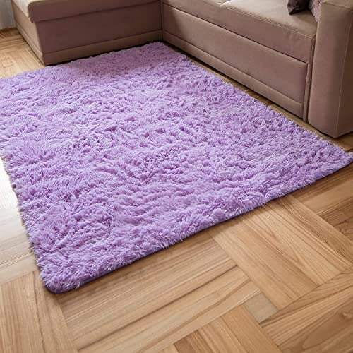 Carpeto Rugs Shaggy Teppich Wohnzimmer Flauschig - Wohnzimmerteppich Modern - Flauschiger Kuschelteppich Hochflor - Weich Langflor Teppich Kinderzimmer, Schlafzimmer - Violett Lila - 80 x 150 cm