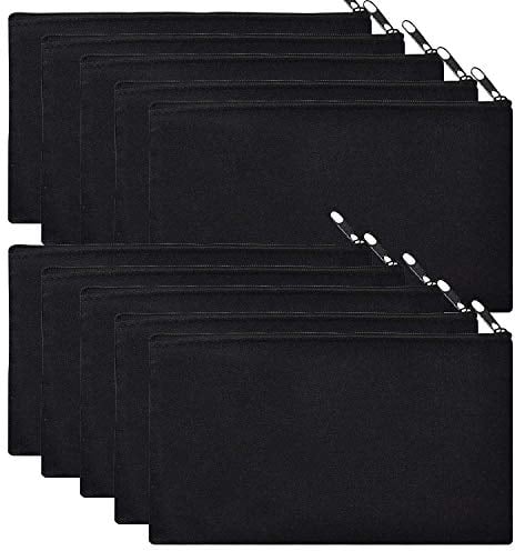 tarumedo 10 Stück Blanko Stoffbeutel, DIY Stoffbeutel mit Reißverschluss Federmäppchen Kosmetiktasche Schminktasche Kulturbeutel Mehrzweck Leinwand Mäppchen Stiftemäppchen (Schwarz)