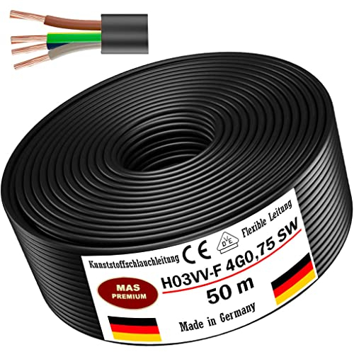 Câble en plastique souple H03VV-F 4G0,75 - De 5 à 100 m - Noir - Câble d'appareil (50 m)