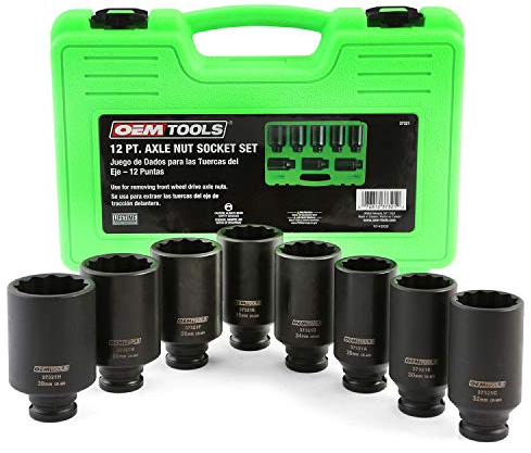 OEMTOOLS 37321 8 Piece 1/2 Inch Drive Axle Nut Socket Set, 12 Point Set, 29mm, 30mm, 32mm, 34mm, 35mm, 36mm, 38mm, and 39mm Socket Set with Case