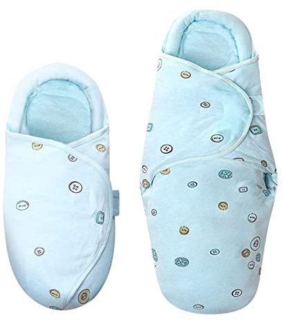 Knirose Pucksack Baby 0-3 Monate + 3-6 Monate Baby Pucktuch Decke für Neugeborene mit Kopfschutz und Kopfstützung, Swaddle Puckdecke, Blau