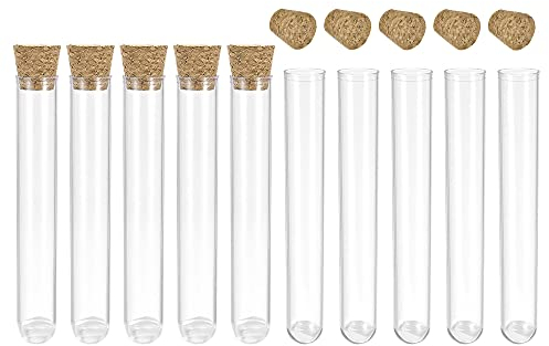 sourcing map 10Stk. PS Plastik Reagenzglas mit Kork Stopper Rund Basis 12x60mm Vorratsbehälter für wissenschaftliche Experimente Stichprobe Display Dekorationen