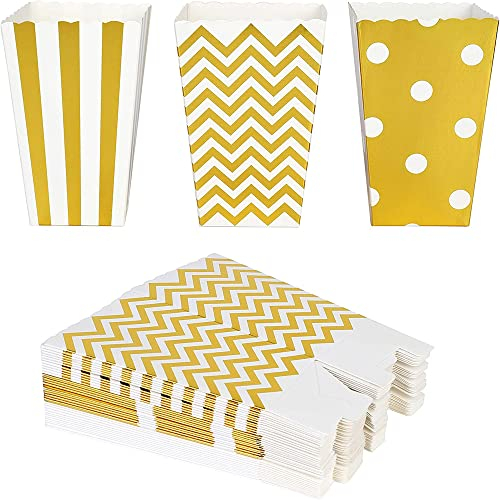 Nv Wang Popcorn Boîtes,Boîte à Popcorn 18 PCS Popcorn Conteneurs Partie Carton Bonbon Conteneur Fête Boites Cadeaux pour Noël Parti Collations Bonbons Popcorn et Cadeaux,Or