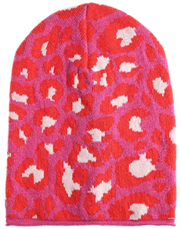 Zwillingsherz Slouch-Beanie-Mütze im Leo Design mit Kaschmir - Hochwertige Strickmütze für Damen Mädchen - Hat - Pailletten Stern - One Size - Sommer Herbst und Winter - Pink