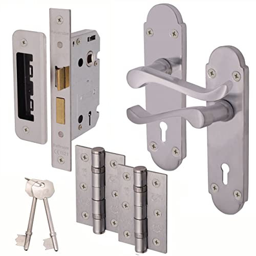 EAI Shaped Victorian Scroll Door Handles - Mortice Lock Pack - Satin Chrome , 100mm x 250mm x 175mm
