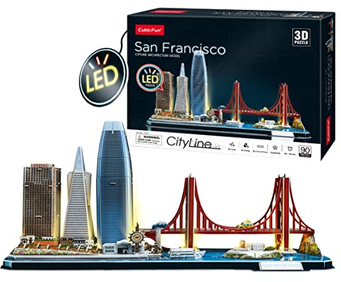3D Puzzle Kinder - San Francisco LED City Line | 3D Puzzle Erwachsene | Modellbausatz Erwachsene | Geschenk Für Kinder Ab 8 Jahre | 90 Stücke | DIY