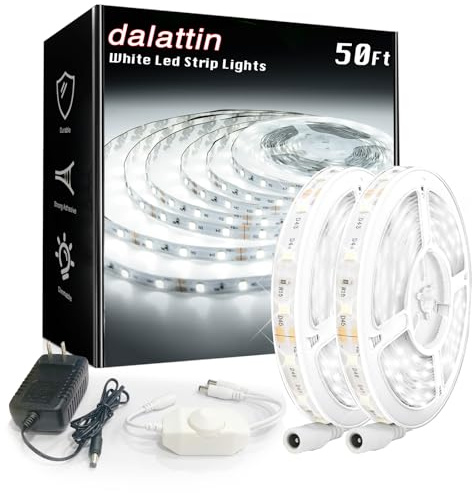 dalattin Ruban LED 15M Dimmable Lumineux 24V 6500K Lumière du Jour Blanc 900 LED pour Chambre Miroir Cuisine Autocollants Puissants (2 Rouleaux de 7.5m)
