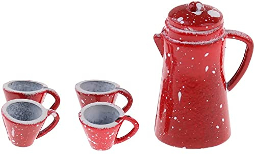 5 Set Vintage Porzellan Kaffee Teeservice Geschirr für 1/12 Puppenhaus Miniatur Küche Wohnzimmer Zubehör RotNützlich und praktisch