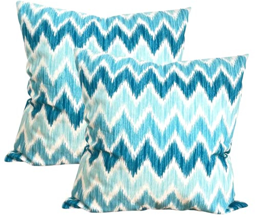 TRESMESTRES Kissenbezüge für Loungemöbel, Sofakissenbezug und Kissenhülle - Mediterranes, Bunt, Ikat-Stil - Dekorative Zierkissenbezug - Deko Kissenbezug 40x40 cm - 2er-Set, Türkis