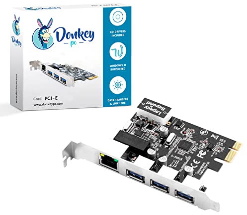 Donkey pc Scheda di rete PCIe 1X con 3 porte USB 3.0 + RJ45 1000Mbps LAN Gigabit Ethernet e connettore di alimentazione a 4 pin per PC desktop.