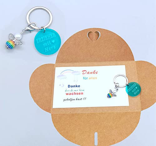 Schutzengel Schlüsselanhänger DANKE Danke Geschenk Set Erzieherin Abschied Tagesmutter Kindergarten Kita Tagesmutter Karte Schlüsselanhänger